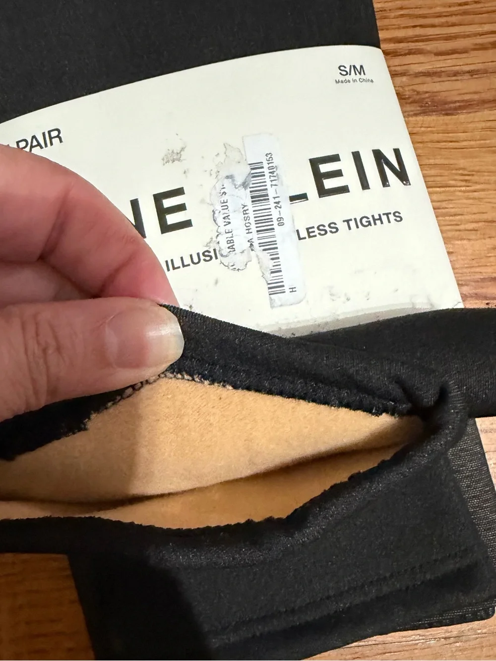 Anne Klein Fleece Lined Illusion Footless Tights S/M Black NWT